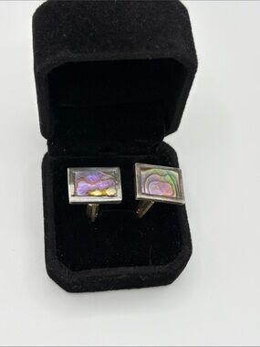 Vintage Taxco 925 Sterling and Abalone rectangular Cufflinks